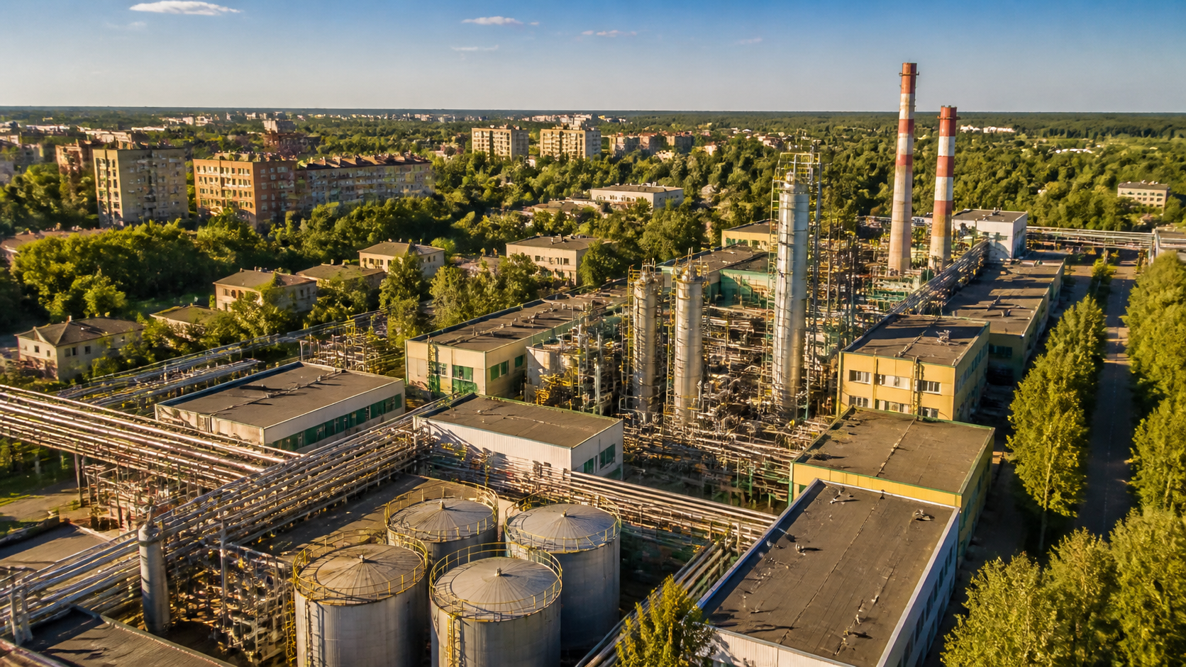 Промислова зона поруч з жилим кварталом, літо